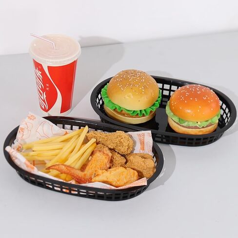 18 عبوة من سلال تقديم الطعام البيضاوية السوداء، سلال بلاستيكية للوجبات السريعة لشطائر البرجر والسندويشات وحفلات الشواء in Kuwait