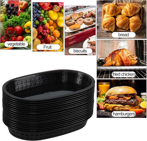 18 عبوة من سلال تقديم الطعام البيضاوية السوداء، سلال بلاستيكية للوجبات السريعة لشطائر البرجر والسندويشات وحفلات الشواء in Kuwait