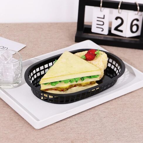 18 عبوة من سلال تقديم الطعام البيضاوية السوداء، سلال بلاستيكية للوجبات السريعة لشطائر البرجر والسندويشات وحفلات الشواء in Kuwait