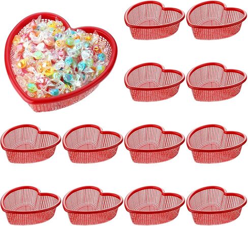 12 Pack Red Heart Shaped Baskets, 6.9" x 6.9" x 2.4" Heart Baskets for Mother's Day Mom May Day Anniversary Table Centerpieces Home Party Gift Wedding Decor in Saudi Arabia