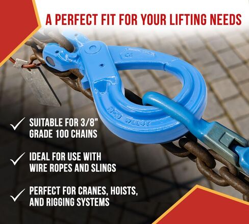 Mytee Products 2 Pack 3/8" G100 Clevis Self-Locking Hook, Blue Alloy Steel, 8,800 lbs WLL – Heavy Duty Rigging Hook for 3/8" Lifting Chains, Wire Ropes, Overhead Lifting & Industrial Use in Kuwait