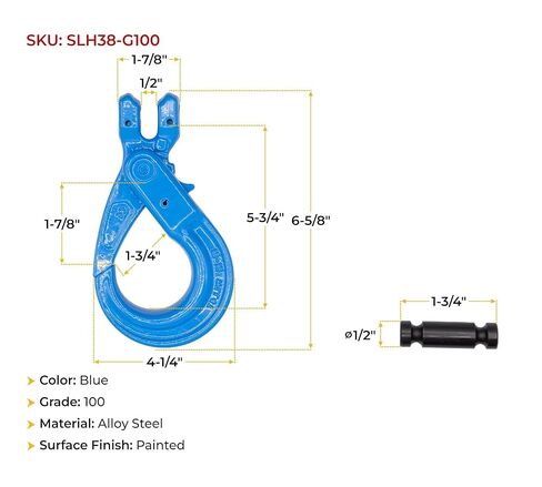 Mytee Products 2 Pack 3/8" G100 Clevis Self-Locking Hook, Blue Alloy Steel, 8,800 lbs WLL – Heavy Duty Rigging Hook for 3/8" Lifting Chains, Wire Ropes, Overhead Lifting & Industrial Use in Kuwait