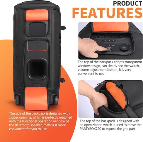 حافظة مكبر صوت متوافقة مع JBL PartyBox 720، غطاء غبار مكبر صوت محمول، حقيبة تخزين للسفر، حقيبة حمل لسماعات JBL PartyBox 720 الخارجية، أسود، حافظة فقط in Kuwait
