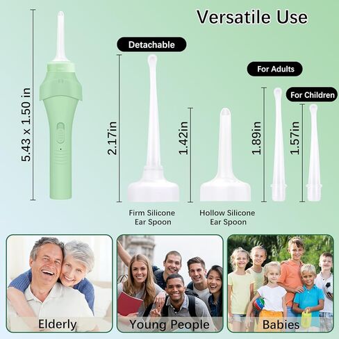 Electric Ear Vacuum Ear Wax Removal Tool with LED Light for Ear Cleaning, USB Rechargeable Ear Cleaner with 4 Soft Silicone Tips, Reusable Ear Cleaning Kit for Family Use-Avocado Green in Kuwait