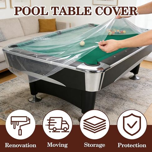 Klmnop 2-Pack Waterproof Pool Table Cover for 7ft Billiard Tables, 4Mil Thick Plastic Cover Reusable Dustproof for Outdoor Storage & Moving Protection, 92"x 53"x 8"(Clear) in Saudi Arabia