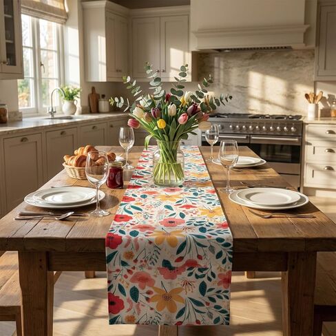 مفارش طاولة بطول 72 بوصة من الكتان بنمط الأزهار لطاولة تناسب المرأة الرائدة وإكسسوارات المطبخ مثالية للمنزل وحفلات الزفاف هدية الترحيب بالمنزل الجديد للنساء in Kuwait