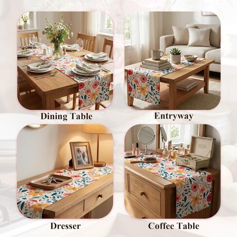 مفارش طاولة بطول 72 بوصة من الكتان بنمط الأزهار لطاولة تناسب المرأة الرائدة وإكسسوارات المطبخ مثالية للمنزل وحفلات الزفاف هدية الترحيب بالمنزل الجديد للنساء in Kuwait