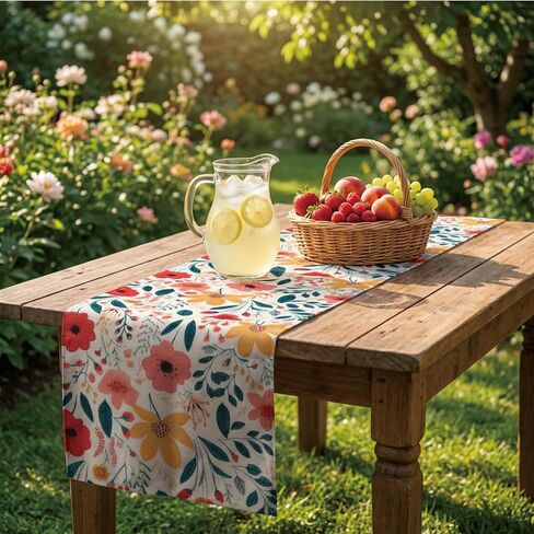مفارش طاولة بطول 72 بوصة من الكتان بنمط الأزهار لطاولة تناسب المرأة الرائدة وإكسسوارات المطبخ مثالية للمنزل وحفلات الزفاف هدية الترحيب بالمنزل الجديد للنساء in Kuwait