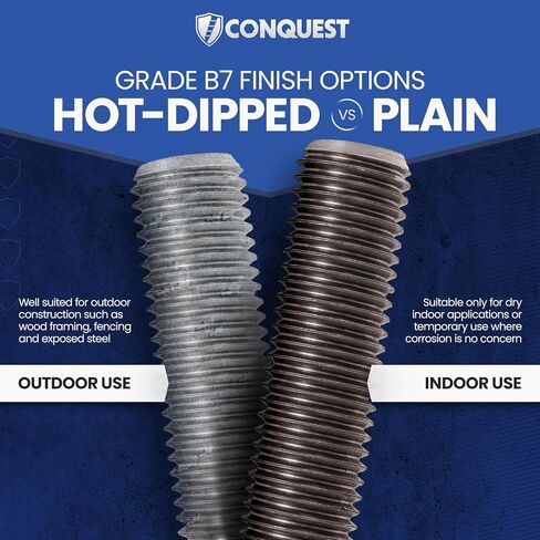 Conquest Fasteners Grade B7 Coarse Fully Threaded Rod, Plain Finish, 1" -8 Thread Size, 18" Length, Right Hand Threads (4 Pack) in Kuwait