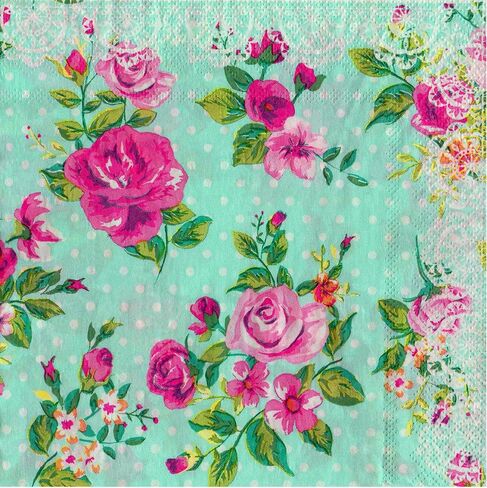 40 Count Paper Napkins,Designed Butterfly Prints Cocktail Napkins,Serviettes Napkins for Wedding,Dinner and Party,Paper Luncheon Napkins 2-Ply,6.5x6.5 Inch,(Flower/11) in Kuwait