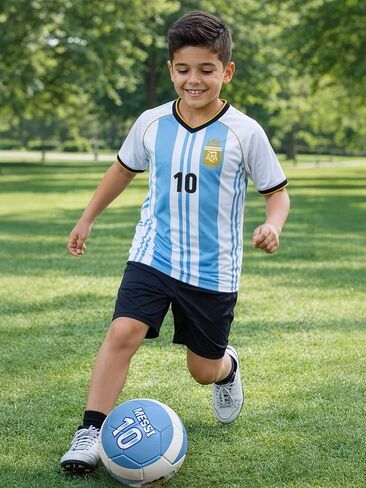 كرة قدم Icon Sports مرخصة من AFA Messi #10 - كرة قدم أرجنتينية باللونين الأزرق الفاتح والأبيض، مقاسات 5 و4 و2، كرة ترفيهية ممتازة لجميع الأعمار in Kuwait