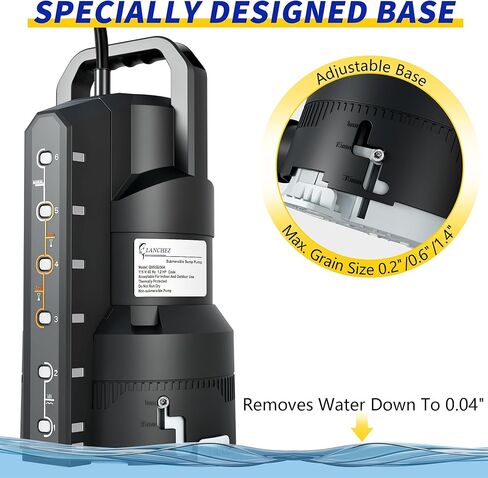 مضخة مستنقع أوتوماتيكية LANCHEZ بقوة 1.2 حصان 6000 جيجا في الساعة مع 6 أوضاع، مضخة مياه غاطسة نظيفة/قذرة، مضخة نقل إزالة المياه من البلاستيك الحراري مع سلك بطول 16 قدم لحمامات السباحة في الطابق السفلي من الحديقة، أسود in Kuwait