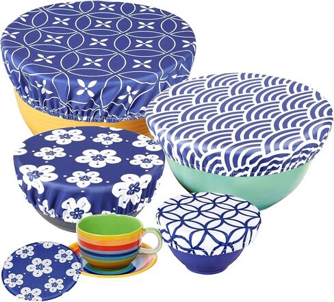5 Pcs Reusable Bowl Covers Lids, Elastic Food Storage Cover in 5 Size, Stretch Waterproof Fabric Covers for Fruits Salad Glass Bowl Cloth (Leaves Pattern) in Saudi Arabia