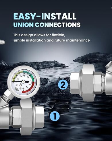 Water Pressure Reducing Valve 3/4 NPT Female Union, Stainless Steel, Pressure Gauge, Handwheel Adjustment in Kuwait
