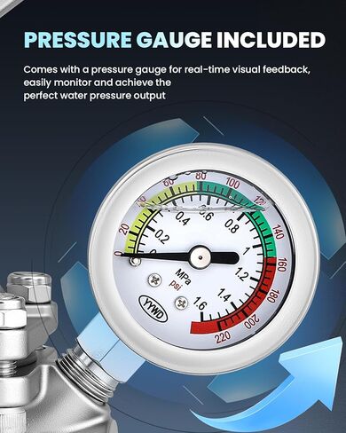 Water Pressure Reducing Valve 3/4 NPT Female Union, Stainless Steel, Pressure Gauge, Handwheel Adjustment in Kuwait