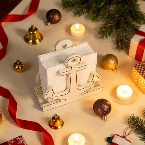 BetyHom Rustic White Wooden Nautical Anchor Napkin Holder - 6.2"x6.2"x2.4" Decorative Table Napkin Storage for Indoor/Outdoor Dining, Coastal Farmhouse Kitchen Table Decor in Kuwait