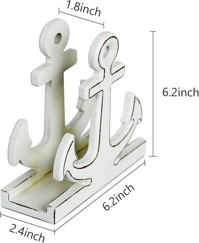 BetyHom Rustic White Wooden Nautical Anchor Napkin Holder - 6.2"x6.2"x2.4" Decorative Table Napkin Storage for Indoor/Outdoor Dining, Coastal Farmhouse Kitchen Table Decor in Kuwait