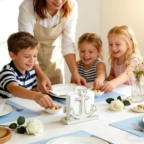 BetyHom Rustic White Wooden Nautical Anchor Napkin Holder - 6.2"x6.2"x2.4" Decorative Table Napkin Storage for Indoor/Outdoor Dining, Coastal Farmhouse Kitchen Table Decor in Kuwait