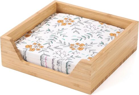 حامل مناديل من الخيزران، مقاس 7.36 بوصة × 7.36 بوصة × 2.16 بوصة، حامل مناديل للطاولة مع فتحة جانبية كبيرة لسهولة الوصول، موزع مناديل مربعة كبيرة للتخزين، ديكور منزلي للمطبخ وتناول الطعام على الطاولة in Kuwait