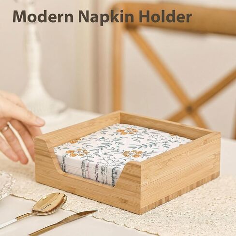 حامل مناديل من الخيزران، مقاس 7.36 بوصة × 7.36 بوصة × 2.16 بوصة، حامل مناديل للطاولة مع فتحة جانبية كبيرة لسهولة الوصول، موزع مناديل مربعة كبيرة للتخزين، ديكور منزلي للمطبخ وتناول الطعام على الطاولة in Kuwait