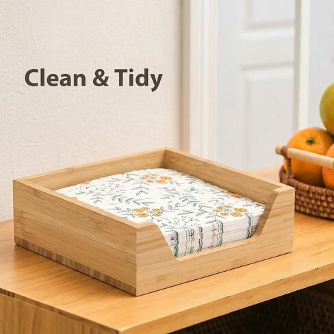 حامل مناديل من الخيزران، مقاس 7.36 بوصة × 7.36 بوصة × 2.16 بوصة، حامل مناديل للطاولة مع فتحة جانبية كبيرة لسهولة الوصول، موزع مناديل مربعة كبيرة للتخزين، ديكور منزلي للمطبخ وتناول الطعام على الطاولة in Kuwait