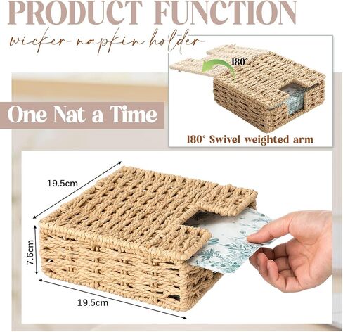 Threehoney Wicker Napkin Holder with Lid for Outdoor Picnic Table, Woven Rattan Flat Square Napkin Basket for Dinner Kitchen Camping Farmhouse, 7 x 7 Inch in Saudi Arabia