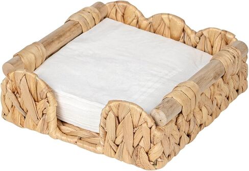 Kriitools Wicker Rattan Napkin Holder for Table, Kitchen Dining, Bar, Coffee Table, Farmhouse Rustic Boho Home Decor Paper Holder, Scalloped, Water Hyacinth, Natural in Kuwait