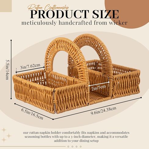 Boho Rattan Napkin Holder with Spice Rack Woven Dining Table Organizer for Napkins, Condiments Utensils Kitchen Counter Decor, Rustic Picnic Party Serving Caddy in Saudi Arabia