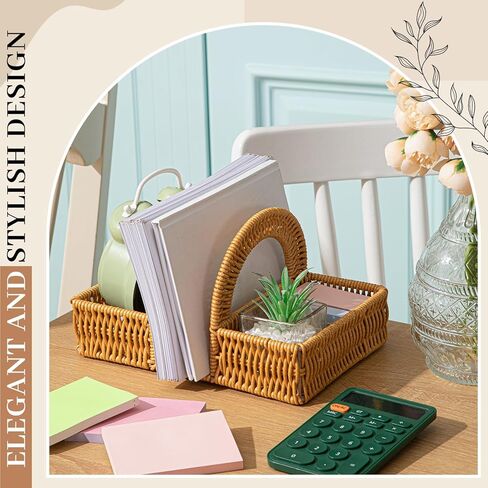 Boho Rattan Napkin Holder with Spice Rack Woven Dining Table Organizer for Napkins, Condiments Utensils Kitchen Counter Decor, Rustic Picnic Party Serving Caddy in Saudi Arabia