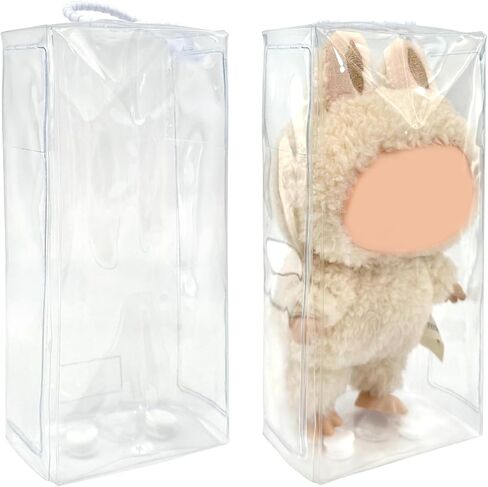 Protective Case for Plush Doll, Clear Hard Plastic Standing Display Case with Silicone Rope, Portable Storage Box Cover for Mini Collectible Monster Toy (Doll Not Included) in Saudi Arabia
