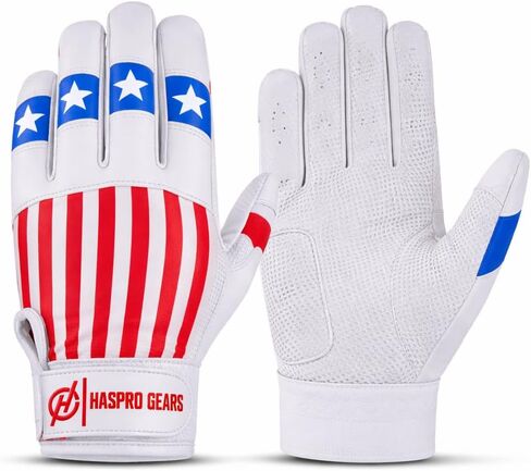 HASPRO Baseball Batting Gloves – American Flag Batting Gloves for Youth & Adult, Cabretta Leather Palm Ultra Grip Baseball & Softball Batting Gloves for Men, Boys & Kids in Saudi Arabia
