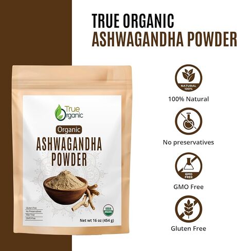True Organic Ashwagandha Powder 16 oz – USDA Organic Ashwagandha Root Powder | Non-GMO, Gluten Free | Pure Withania Somnifera | Vegan Herbal Powder. in Saudi Arabia