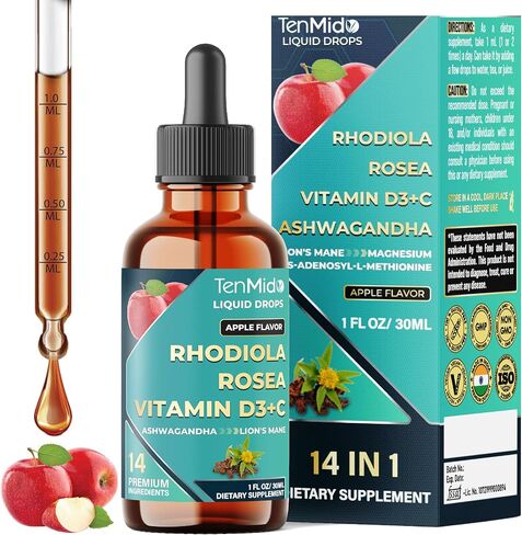 14in1 Rhodiola Rosea Tincture with Ashwagandha, Lion's Mane, Magnesium Glycinate, Citrate, Malate, L-Theanine, Same, Shilajit, Turmeric, Sea Moss & More - 30ml 1 Fl Oz in Saudi Arabia