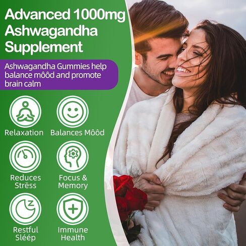 علكات الأشواغاندا 1000 ملغ مع الثيانين والمغنيسيوم - علكة هادئة مع فيتامين د3، ب12 والزنك تدعم الاسترخاء، توازن يومي، راحة ليلية، خالية من السكر، 120 قطعة in Kuwait