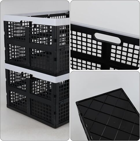 Yuright 34 Liter Plastic Collapsible Crate for Storage, 3 Pack Foldable Milk Crate, Black in Kuwait