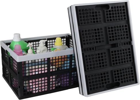 Yuright 34 Liter Plastic Collapsible Crate for Storage, 3 Pack Foldable Milk Crate, Black in Kuwait