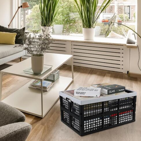 Yuright 34 Liter Plastic Collapsible Crate for Storage, 3 Pack Foldable Milk Crate, Black in Kuwait