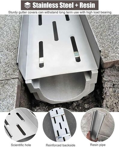 Heavy Duty Stainless Steel Drainage Trench Cover & Grates - Durable Channel Drain for Driveway, Patio, Farm, Factory, Deck - 25x30cm & 15x11cm Sizes in Kuwait