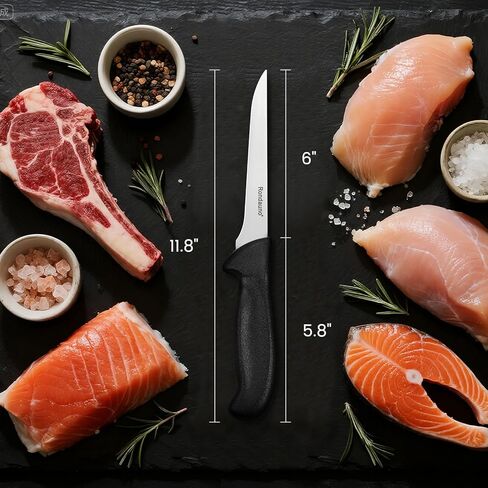 سكين تقطيع رونداونو، سكين إزالة العظام، شفرة حلاقة حادة شبه صلبة مقاس 6 بوصة لتقطيع اللحوم، شفرات من الفولاذ المقاوم للصدأ عالي الكربون مع مقبض مريح مانع للانزلاق in Kuwait