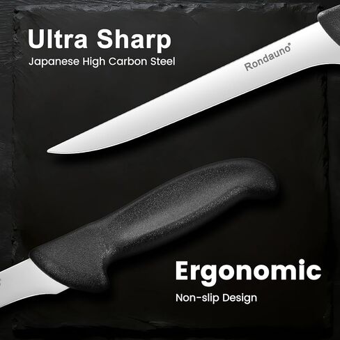 سكين تقطيع رونداونو، سكين إزالة العظام، شفرة حلاقة حادة شبه صلبة مقاس 6 بوصة لتقطيع اللحوم، شفرات من الفولاذ المقاوم للصدأ عالي الكربون مع مقبض مريح مانع للانزلاق in Kuwait