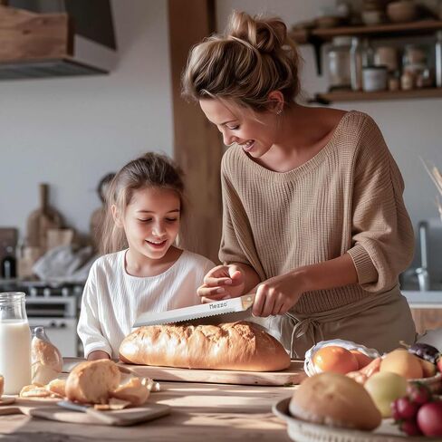 سكين الخبز المسنن من ميزو للخبز المنزلي، قاطع سكين العجين المخمر عالي الكربون من الفولاذ لتقطيع الخبز والخبز والكعك، سكاكين تقطيع الخبز الممتازة الحادة مقاس 8 بوصات مع صندوق هدايا in Kuwait