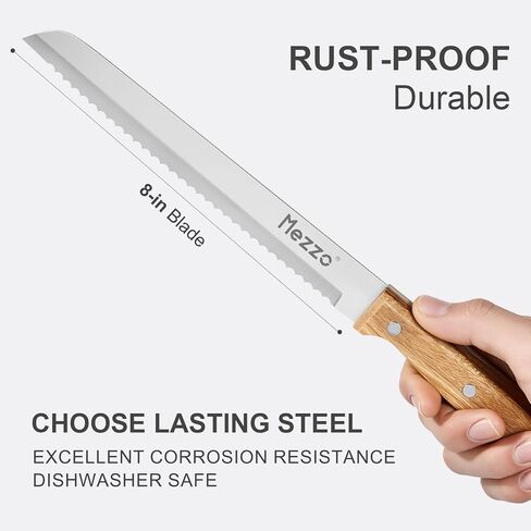 سكين الخبز المسنن من ميزو للخبز المنزلي، قاطع سكين العجين المخمر عالي الكربون من الفولاذ لتقطيع الخبز والخبز والكعك، سكاكين تقطيع الخبز الممتازة الحادة مقاس 8 بوصات مع صندوق هدايا in Kuwait