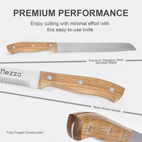 سكين الخبز المسنن من ميزو للخبز المنزلي، قاطع سكين العجين المخمر عالي الكربون من الفولاذ لتقطيع الخبز والخبز والكعك، سكاكين تقطيع الخبز الممتازة الحادة مقاس 8 بوصات مع صندوق هدايا in Kuwait