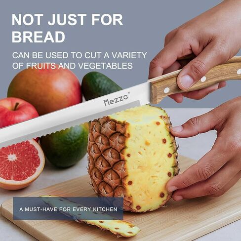 سكين الخبز المسنن من ميزو للخبز المنزلي، قاطع سكين العجين المخمر عالي الكربون من الفولاذ لتقطيع الخبز والخبز والكعك، سكاكين تقطيع الخبز الممتازة الحادة مقاس 8 بوصات مع صندوق هدايا in Kuwait