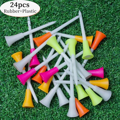 KOFULL Glow-in-The-Dark Golf Tees | 24pcs 3-1/4" Rubber Cushion Top Plastic Golf Tees | Cool Golf Accessories and Golf Gifts for Men in Kuwait