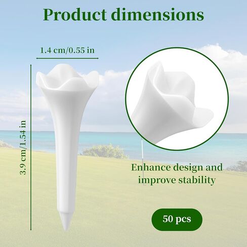 50 قطعة من تي شيرتات الجولف البلاستيكية - تي شيرتات جولف قصيرة مقاس 1-1/2 بوصة - متانة وثبات معززة - تصميم منخفض الاحتكاك للحديد والثلاثيات والهجينة ونطاق القيادة in Kuwait