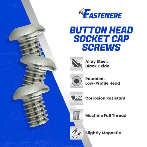 Fastenere Button Head Socket Cap Screws - 1/4-28 x 1/2" (25 Pack) Stainless Steel 18-8, Full Thread, Bright Plain Finish, Corrosion-Resistant, Machine Thread, Easy to Install w/Allen Socket Drive in Saudi Arabia