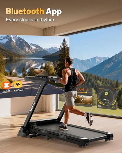 TREAFLOW Treadmill with 0-25% Auto Incline, 3.5 HP Folding for Home Running, 10.0 MPH Max Speed, 300 lbs Weight Capacity, Bluetooth Speaker. in Saudi Arabia