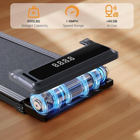 وسادة المشي تحت المكتب مع شريط مقبض قابل للطي، أجهزة المشي الكهربائية المدمجة المحمولة مع جهاز تحكم عن بعد للمكتب المنزلي، آلة لياقة بدنية هادئة، أسود حبري in Kuwait
