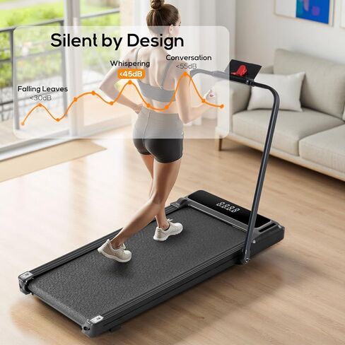 وسادة المشي تحت المكتب مع شريط مقبض قابل للطي، أجهزة المشي الكهربائية المدمجة المحمولة مع جهاز تحكم عن بعد للمكتب المنزلي، آلة لياقة بدنية هادئة، أسود حبري in Kuwait